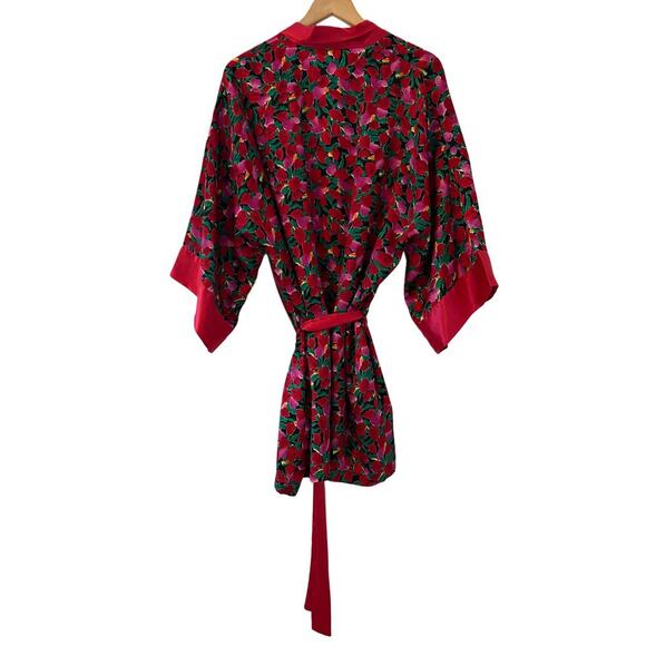 Vintage 80’s Victoria’s Secret Silky Red and Pink Floral Robe, EUC, One Size - Picture 2 of 5